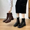 Botines de Tacón Grueso para Mujer 2026 Nuevos Otoño/Invierno Punta Cuadrada Estilo Francés Botines Cortos Tacones Altos Adelgazantes Calidez con Terciopelo Botas Martin