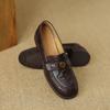 Mocassins Retro Femininos de Camurça com Camélia, Salto Alto, Bico Redondo, Salto Bloco, Slip-On, Outono 2026