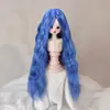 Peluca para Muñeca Seda Suave Figura BJD SD Vestir Estilismo Flequillo Largo de Colores Rizos de Lana Peluca Cubrecabezas