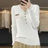 Camiseta interior casual japonesa de otoño nueva 2023 principios de otoño nueva de cuello en V ajustada cómoda holgada suéter de punto para mujer