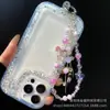 Cadena para Teléfono Móvil de Flor de Rosa con Perlas, Circonita, Moño, Correa de Muñeca para Teléfono, Colgante de Borla para Bolso, Cadena Colgante de Perlas de Cristal
