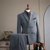 Traje de Doble Botonadura Traje Hombres Formal Moda Británica Dos Piezas Negocios Casual Traje Hombres Vestido de Boda