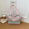 2026 Nuevo Bolso de Hombro Grande Tejido Arcoíris para Mujer Bolso de Paja Versátil para el Trabajo Bolso Tote de Moda para Salir Tendencia