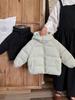 Outono e Inverno Novos Casacos de Penas com Capuz em Cores Contrastantes para Meninos e Meninas, Jaquetas Curtas de Algodão, Jaquetas Quentes Médias e Grandes para Crianças, Exportação