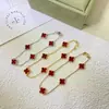 Versão de Luxo Van Gogh Pulseira de Trevo de Quatro Folhas em Prata Esterlina 925 Mini Joia de Cinco Folhas Pérola Natural Ágata Vermelha Ouro Rosa 18K