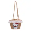 Bolsa de palha com design exclusivo para mulheres, grande capacidade, novo modelo 2026, bolsa de ombro fofa, bolsa balde de praia estilo férias na praia