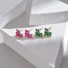 Pendientes Cuadrados de Amor Pendientes de Empalme Answer Incrustados Rubí Nano Diseño Pequeño Pendientes de Cristal Puntiagudos Aguja de Plata