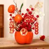 Decoraciones de Año Nuevo, Adornos de Caqui, Flores de Nochevieja, Flores Artificiales, Arreglos de Flores Artificiales, Arreglos Florales, Frutas Rojas, Frutas de la Fortuna, Cubos de la Fortuna