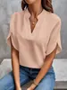 Comercio Exterior Transfronterizo Europeo y Americano de Amazon Ropa de Mujer Verano 2025 Casual Color Sólido Cuello en V Holgada Camisa Tops para Mujer Transfronterizo