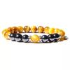 Pulseira de anel único masculina europeia e americana de 8mm com combinação de Pedra Olho de Tigre Amarelo, pulseira de contas redondas criativas, pulseira de casal, atacado