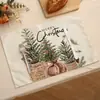 Decoraciones populares para fiestas navideñas en stock: Manteles individuales estilo occidental con estampados de renos y muñecos de nieve, resistentes al calor, versátiles para otoño e invierno, hechos de poliéster
