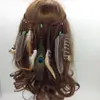 Diadema Bohemia de Plumas Hippie Verde con Cuentas de Madera Estilo Étnico India Pluma de Pavo Real Goma para el Cabello Tocado Venta al por Mayor para Mujeres