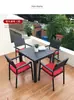 Mesas y Sillas de Plástico y Madera para Exteriores, Mesa de Comedor de Madera Anticorrosión para Patio, Juego de Mesa y Sillas para Balcón al Aire Libre de Jardín, Cafetería