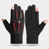 Guantes de Ciclismo para Hombre Pantalla Táctil Forro Polar de Invierno Cálidos Antideslizantes para Conducir Fuga Dos Dedos Motocicleta Guantes de Invierno para Pesca