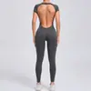 Mono de Yoga Ajustado de Secado Rápido Transfronterizo, Conjunto de Yoga de una Pieza, Manga Corta Espalda Descubierta Elevador de Glúteos Ropa Deportiva para Fitness 89071