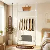 Suporte de cabideiro de chão haste de suporte chão quarto aberto simples closet prateleira de armazenamento montagem cabideiro para pendurar roupas