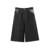 Nb343 High Street Estilo Americano Gama Alta Estilo Unisex Color Denim Crudo Diseño Bordado Pantalones Cortos de Mezclilla Sueltos para Hombre