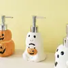 Dispensador de Loção Cerâmico em Formato de Abóbora Fantasma de Halloween Garrafa Dispensadora de Sabão Garrafa de Álcool em Gel Cerâmica Garrafa de Refil para Gel de Banho