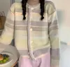 Novo Cardigã Tricotado Colorido Estilo Suave Primavera e Outono para Mulheres, Elegante Gola Redonda Botões Manga Longa Suave Casaco Suéter