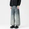 Calça Jeans Elástica Estilo Americano para Homens, Calça Reta Solta Tendência de Verão Street Retro, Calça Casual Versátil Lavada