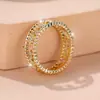 Anel Feminino Rongxing Europeu e Americano Transparente Estrela Anel com Textura de Grão de Arroz Banda do Anel Transparente Cravejado com Strass Anel Decorativo Diário