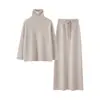 26 Otoño Invierno Nuevo Jersey de Cuello Alto 100% Lana Falda Larga Hasta la Rodilla Conjunto de Punto para Mujer Conjunto Casual de Dos Piezas