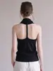 Deslumbrante camisola preta de gola halter para mulheres, top sem mangas único e bonito para usar no verão, 0173