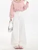 Jeans feminino branco boca de sino, estilo francês, anti-rugas, não precisa passar, elasticidade em quatro direções, caimento solto, não gruda A13550