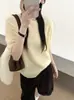 Tricô de cashmere liso estilo coreano com gola redonda e mangas curtas para mulheres, 26 outono novo versátil camiseta para o dia a dia