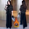 Abrigo Corto de Mezclilla Gruesa a Cuadros con Forro Polar para Mujer, Nueva Chaqueta de Invierno Elegante Ajustada con Cuello de Piel Desmontable, de Moda