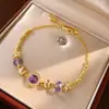 Pulseira de Flores com Zircônia e Ametista para Mulheres, Mesmo Estilo do Xiaohongshu, Joia de Mão Exquisita com Design de Nicho de Luxo Leve