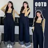 Macacão Jeans Tendência Simples Confortável para Gestantes + Tricô Amarelo Vibrante Conjunto Tendência para Mães