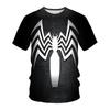 Camiseta masculina estampada em 3D com veneno do Homem-Aranha, gola redonda, solta, manga curta, moda verão