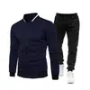 Sudadera Transfronteriza 2025 Sudadera Bloque de Color Traje Sudadera Traje Casual para Hombre con Capucha Vellón de Abeto Conjunto de Dos Piezas Fabricante Venta al por Mayor