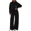 Moda Casual Deportiva Transfronteriza Europea y Americana Otoño e Invierno Conjunto de Dos Piezas Sudadera de Manga Larga Suelta de Color Puro Pantalones de Pierna Ancha para Mujer