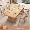Escritorio grande moderno minimalista nórdico de madera maciza, sofá de ocio, diseño libre para sala de estar, mesa larga para leer, estudiar y trabajar
