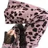 Conjunto de Pijama de Encaje con Estampado de Leopardo Morado Puro para Mujer, Conjunto Cómodo de Tres Piezas para Otoño, Tallas Grandes, Ropa de Casa, Conjunto de Estilo de Alta Gama
