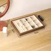 Bandeja de Exhibición para Transmisión en Vivo en Stock para Anillos y Pendientes, Compartimentos Múltiples, Bandeja de Almacenamiento de Joyería Cuadrada de Madera de Nogal de Alta Gama