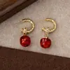 Pendientes de estilo francés, nueva serie colorida de frutas, pendientes de color pera y limón, lindos pendientes de cristal de manzana verde, clips para orejas coloridos