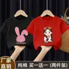 Camiseta de Algodão Puro Manga Curta para Meninas Verão 2025 Nova Solta Estilo Coreano Estilo Estrangeiro Crianças Verão Manga Meia Manga Meninas Médias e Grandes