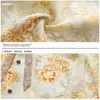 Camisa Floral Amarela Quente com Gradiente, Manga Curta, com Fita de Padrão Combinando e Pingente de Contas de Madeira, Modelagem Solta, Ombros Caídos, Camisa Tendência Unissex