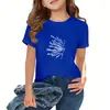 Camiseta de Algodão Fashionável Estilo Coreano de Manga Curta para Crianças Maiores com Estampa de Letras Solta e Gola Redonda