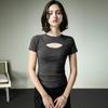 Fu Sheng Ji verano nuevo diseño sentido manga corta mujer cintura delgada camiseta hueca