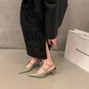 Sandalias Negras de Tacón Alto Cerradas, Zapatos de Hada, Nuevo Estilo Primavera/Verano 2026, Adecuadas para Vestidos, Zapatos Planos Plateados de Punta