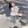 Conjunto de Dos Piezas para Niña Estilo Princesa Verano con Blusa con Volantes y Pantalones de Pierna Ancha 2026 Nuevo Elegante Moderno Conjunto Delgado