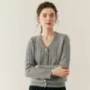 Nuevo cárdigan de cachemir para bebé de otoño e invierno para mujer, abrigo suéter acanalado de cuello en V, top exterior holgado de cachemir