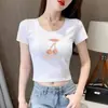 Camiseta de Manga Curta de Seda de Leite para Mulheres, Novo Estilo de Verão com Gola Redonda, Corte Slim, Estilo Curto, Top Versátil para Pessoas Baixas