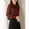 Collar de comercio exterior cómodo camisa de textura de lino de ácido acético camisa para reunión anual camisa de satén con cinta retro suave Mujeres