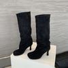 Botas, Botas, Botas de Gamuza de Tacón Alto para Mujer, Botas de Montón de Punta con Tacón de Aguja Hasta la Rodilla para Mujer, Botas Delgadas y Versátiles