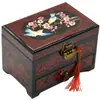 Caja de joyería de laca de Pingyao, caja de regalo de boda retro de madera, caja de maquillaje de novia, artesanía roja del patrimonio cultural inmaterial chino.